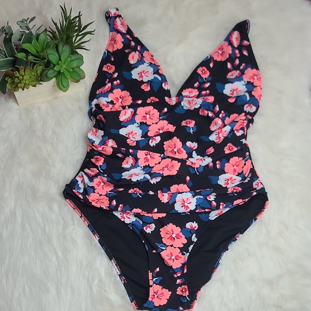 Cup She Floral Black Pink & Blue One-Piece Swimsuit